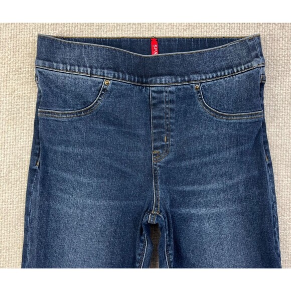 Spanx Jeans Women's M Skinny Slimming Stretch Pull On Blue Distressed Jeggings - Picture 2 of 12